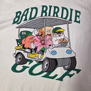 Bad Birdie Graphic Tee Men XXL White Golf Cart Cartoon Sporty Casual Streetwear